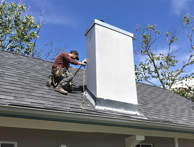 Largo Chimney Sweep team member finishing chimney construction in Largo, FL