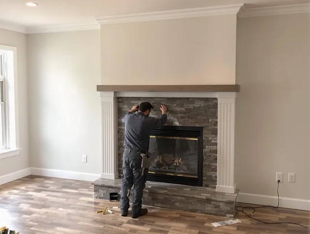 Largo Chimney Sweep finishing a custom fireplace install in Largo, FL